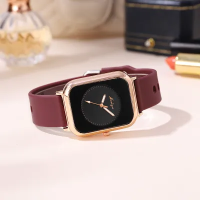 Women's Casual Rectangle Dial Slim Silicone Band Watch
