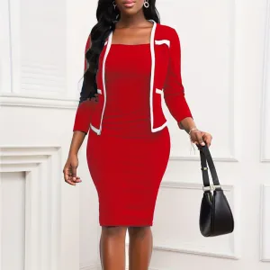 Women Fashion Commuter Color Blocking Fake Two-Piece Dress