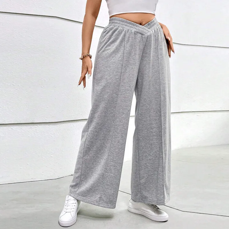 Plus Size Women Autumn Winter Casual Wide Leg Overalls with Elastic Waist