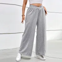 Plus Size Women Autumn Winter Elastic Waist Casual Wide Leg Pants