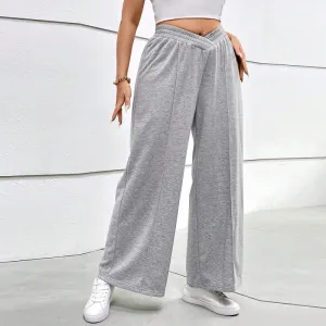 Plus Size Women Autumn Winter Casual Wide Leg Overalls with Elastic Waist