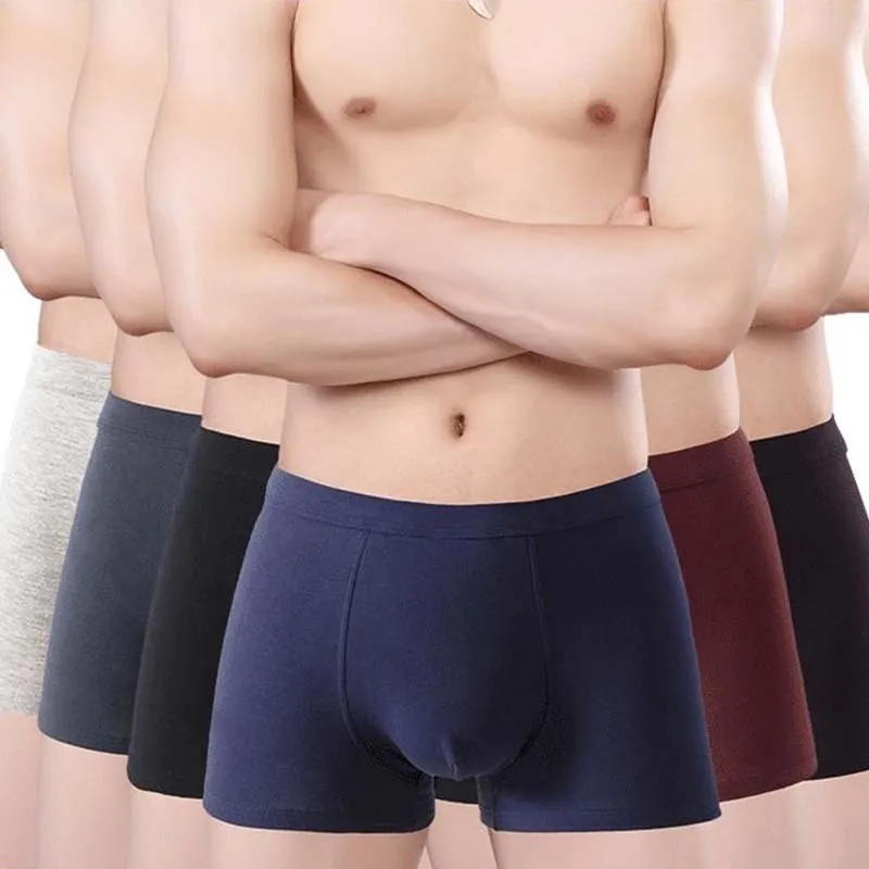 Men Sexy 3D No Mark Solid Color Plus Size Cotton Mid Waist Boxer Pants