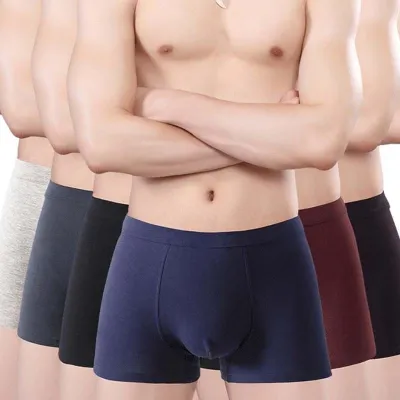 Men Fashion Casual Basic Solid Color Letter Cotton Mid Waist Boxer Pants Set
