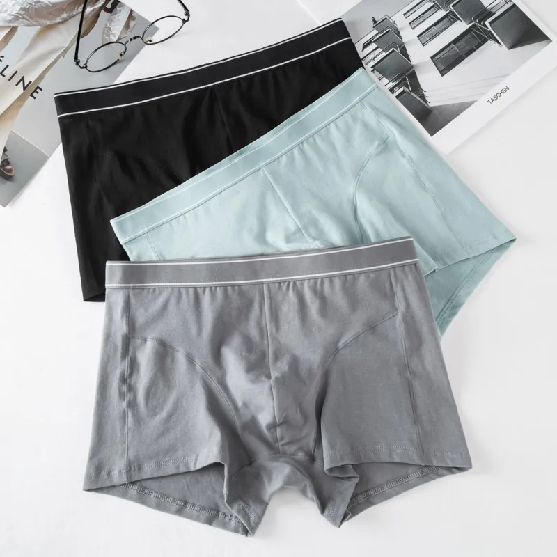Men Sexy Basic Solid Color Plus Size Cotton Mid Waist Boxer Pants