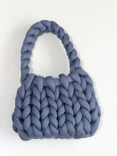 Women Fashion Solid Color Hand-Woven Wool Handbag Soft Small Clutch