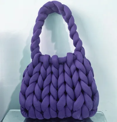 Women Fashion Solid Color Hand-Woven Wool Handbag Soft Small Clutch