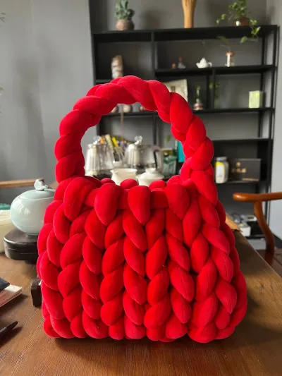 Women Fashion Solid Color Hand-Woven Wool Handbag Soft Small Clutch