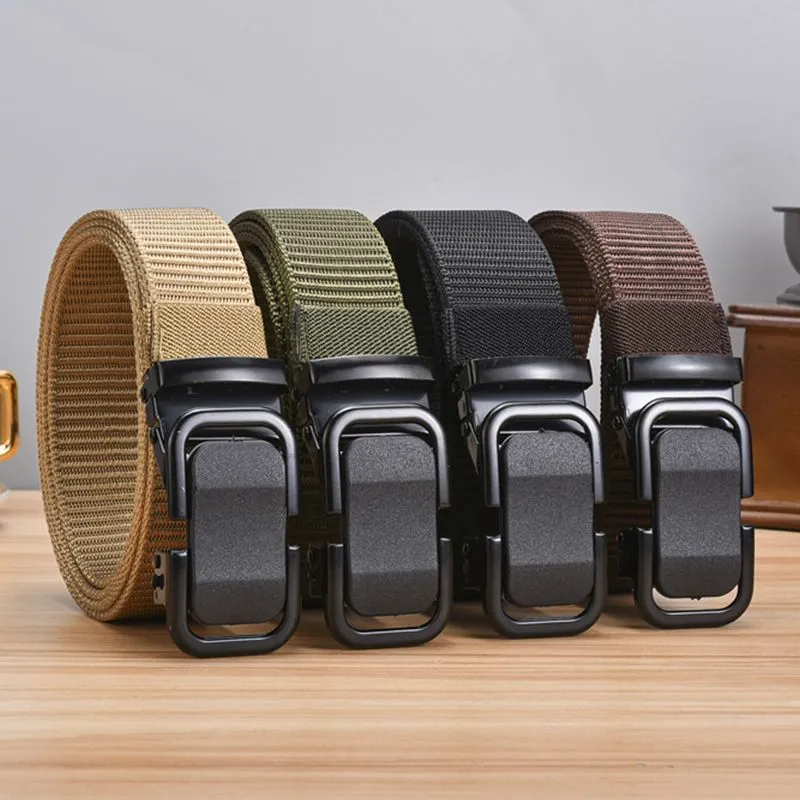 Men Fashion Casual Versatile Solid Color Automatic Buckle Canvas Belt
