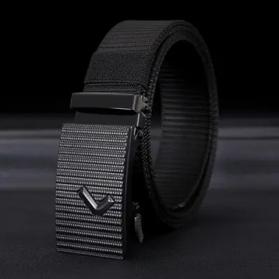 Men Fashion Casual Versatile Solid Color Automatic Buckle Canvas Belt