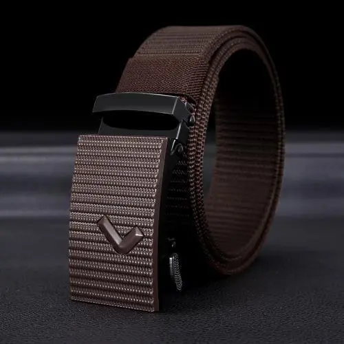 Men Fashion Casual Versatile Solid Color Automatic Buckle Canvas Belt