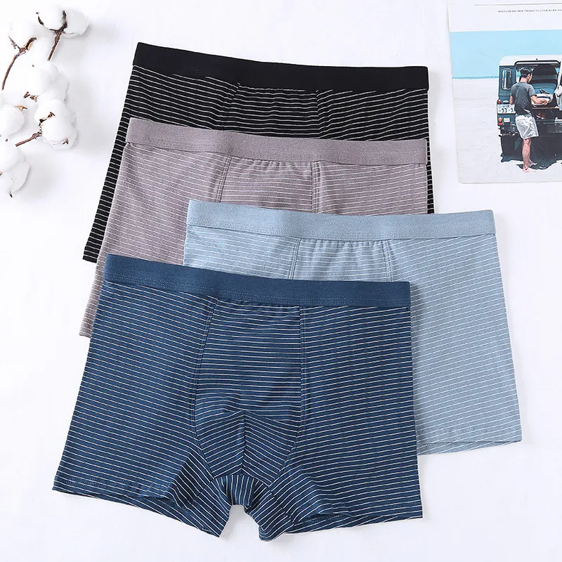 Men Plus Size Cotton Mid Waist Stripe Print Boxer Pants S-5XL