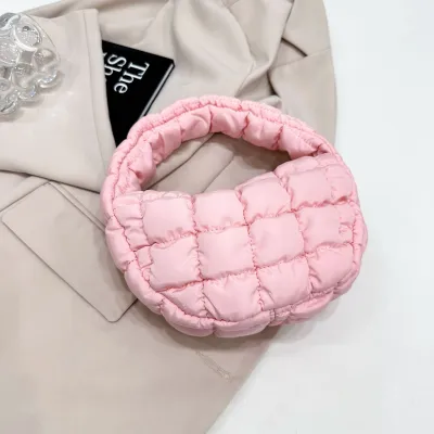Women Fashion Solid Color Creased Quilted Handbag Street Trend Cotton Linen