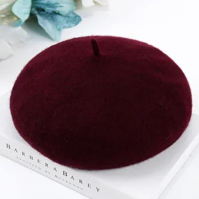 Women Fashion Solid Color Woolen Dome Beret