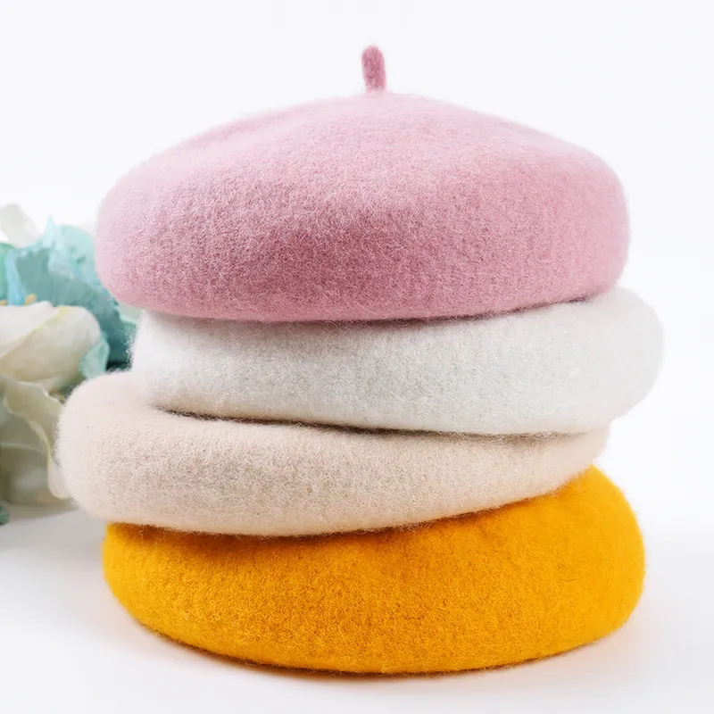 Women Fashion Solid Color Woolen Dome Beret