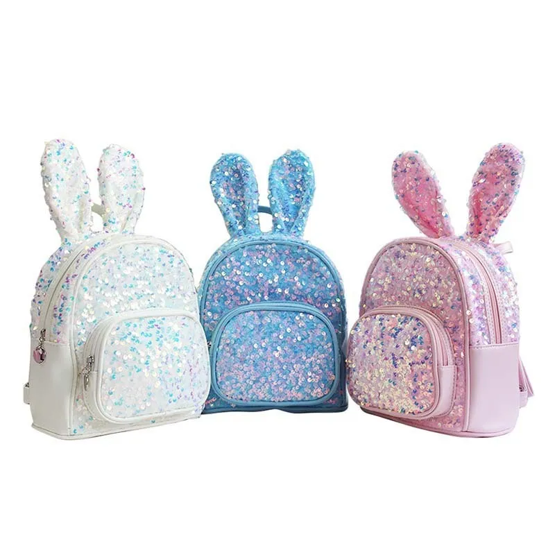Kids Girls Fashion Casual Cute Cartoon Rabbit Sequins Backpacks Bag for Primary School