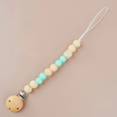 Baby Candy Color Anti-Drop Pacifier Chains for Boys Girls Kids Wooden Teether