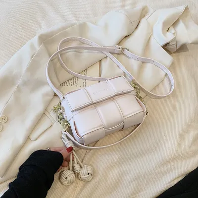 Women Fashion Solid Color Flip Rhombic Woven Square Crossbody Bag
