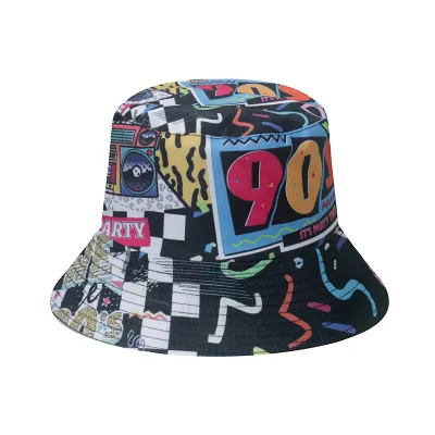 Unisex Minimalist Multicolor Vintage Disco Party Print Fisherman Hat