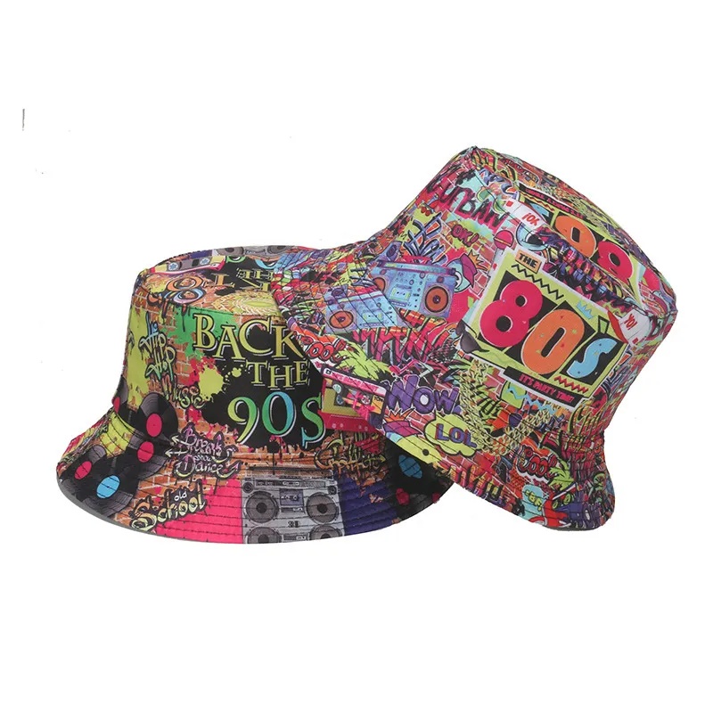 Unisex Minimalist Multicolor Vintage Disco Party Print Fisherman Hat