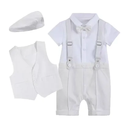 Kids Baby Boys Party Clothing Fashion Casual British Style Short Sleeve Lapel Romper Waistcoat Set