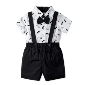 Kids Baby Boys Fashion British Style Short Sleeve Lapel Romper Strap Shorts Set Casual Party Clothing