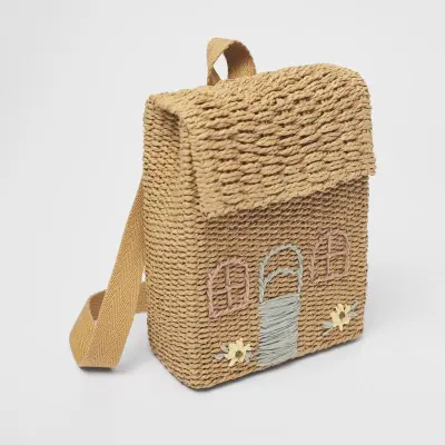 Girls Summer Cute Handmade Straw Backpack with Embroidery