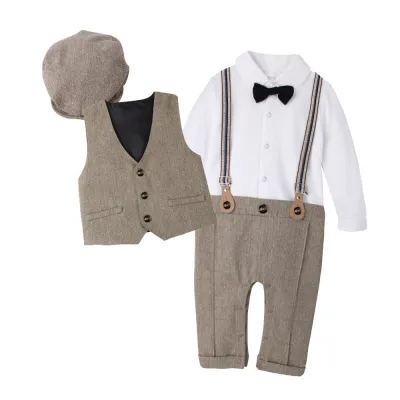 Kids Baby Boys Casual British Style Waistcoat Long Sleeve Lapel Shirt Bodysuit Party Set
