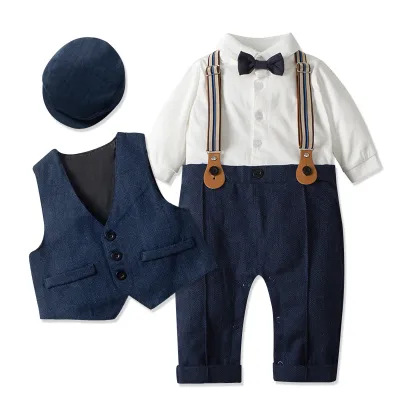 Kids Baby Boys Casual British Style Waistcoat Long Sleeve Lapel Shirt Bodysuit Party Set