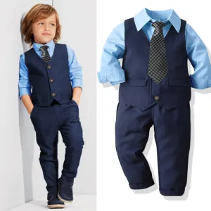 Kids Toddler Big Boys Party Clothing Casual British Style Solid Color Waistcoat Long Sleeve Lapel Shirt Trousers Set