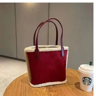 Women's Fashionable Large Capacity Suede Frosted Lamb Wool Tote Bag