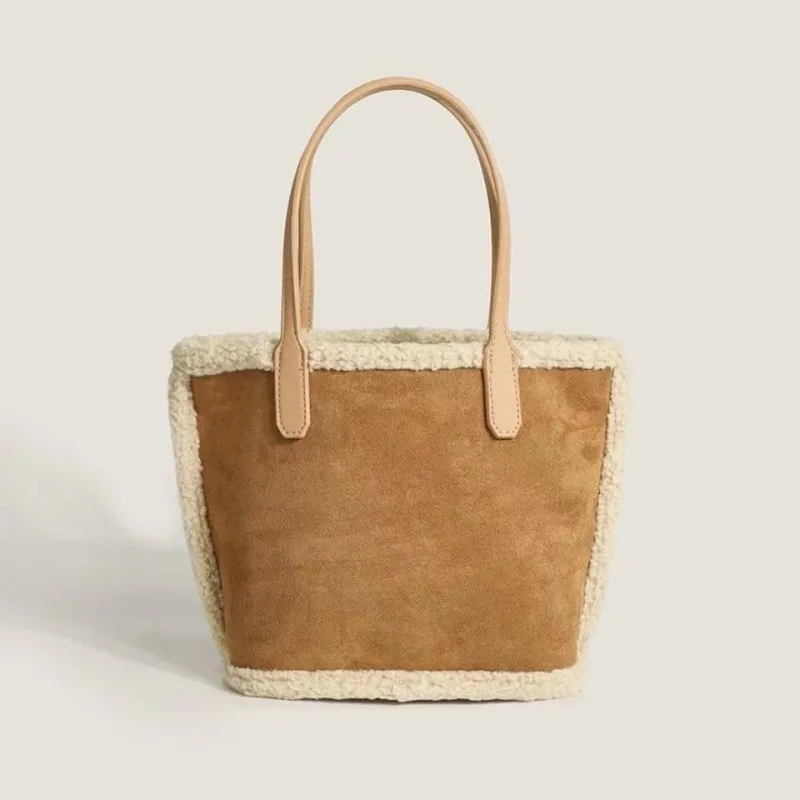 Women's Fashionable Large Capacity Suede Frosted Lamb Wool Tote Bag