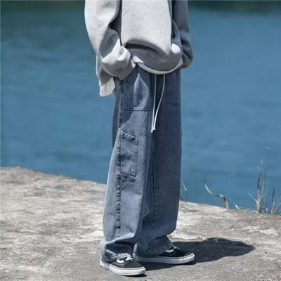 Men Retro Versatile Solid Color Wide Leg Jeans