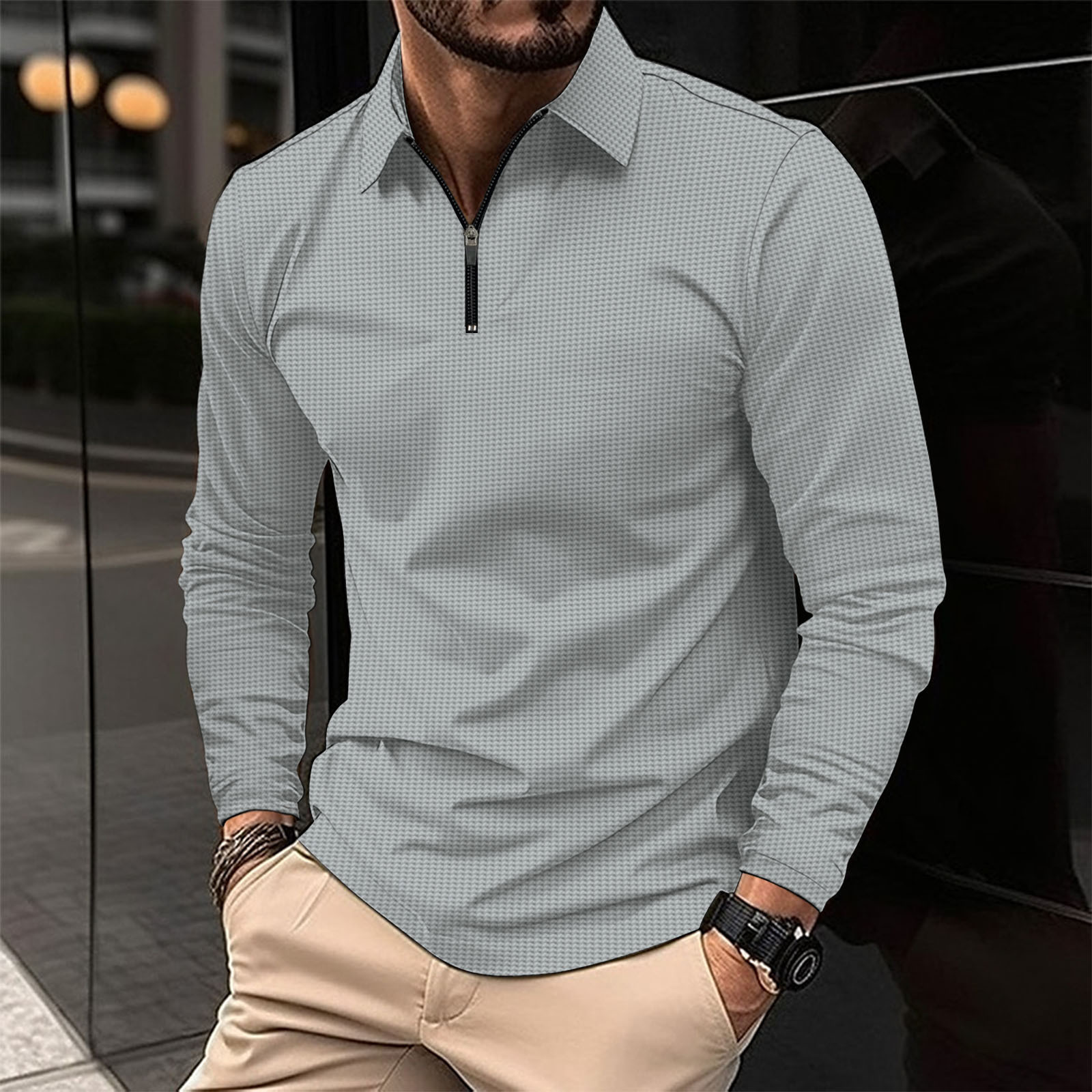 Wholesale Men Fashion Casual Versatile Solid Color Waffle