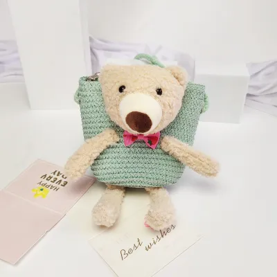 Kids Girls Casual Straw Woven Crossbody Bag with Cartoon Animal Pattern for Toddler