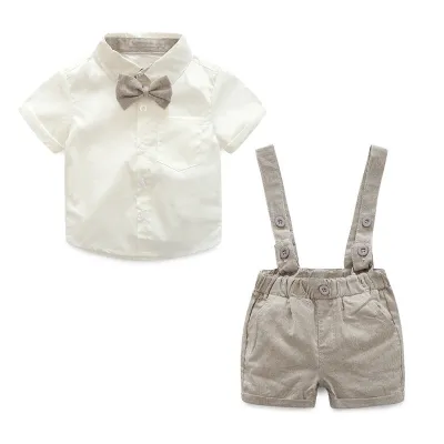 Kids Baby Boys Party Clothing British Style Solid Color Bow Short Sleeve Lapel Shirt Shorts Set