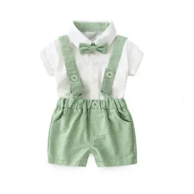 Kids Baby Boys Party Clothing British Style Solid Color Bow Short Sleeve Lapel Shirt Shorts Set