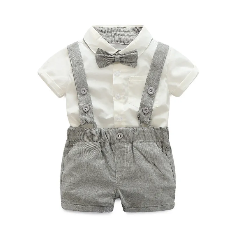 Kids Baby Boys Party Clothing British Style Solid Color Bow Short Sleeve Lapel Shirt Shorts Set