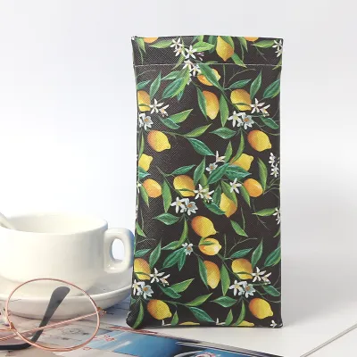 Leather Glasses Case Simple Fashion Leaves Printed Sunglasses Storage Bag