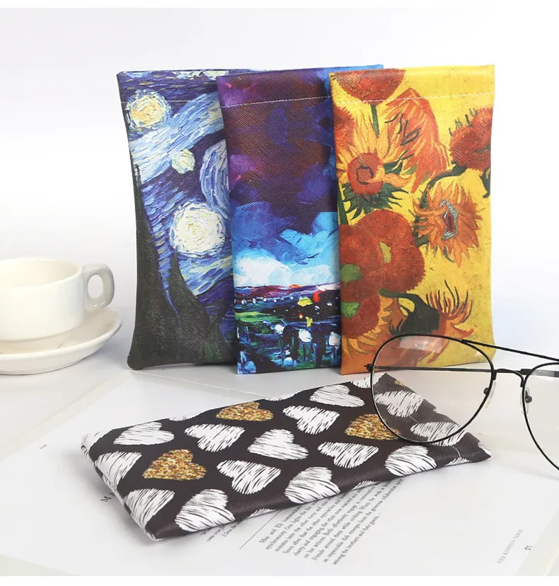 Leather Glasses Case Simple Fashion Leaves Printed Sunglasses Storage Bag