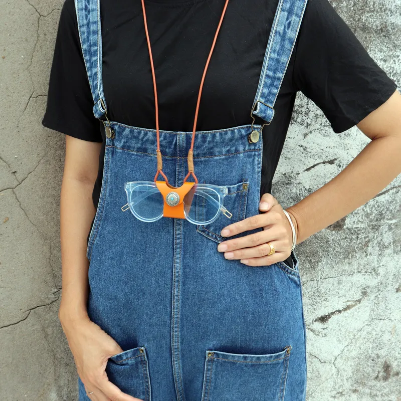 Women's Fashion Leather Glasses Chain Lanyard Case
