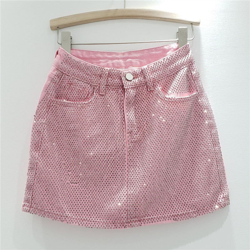 Pink metallic 2024 jean skirt