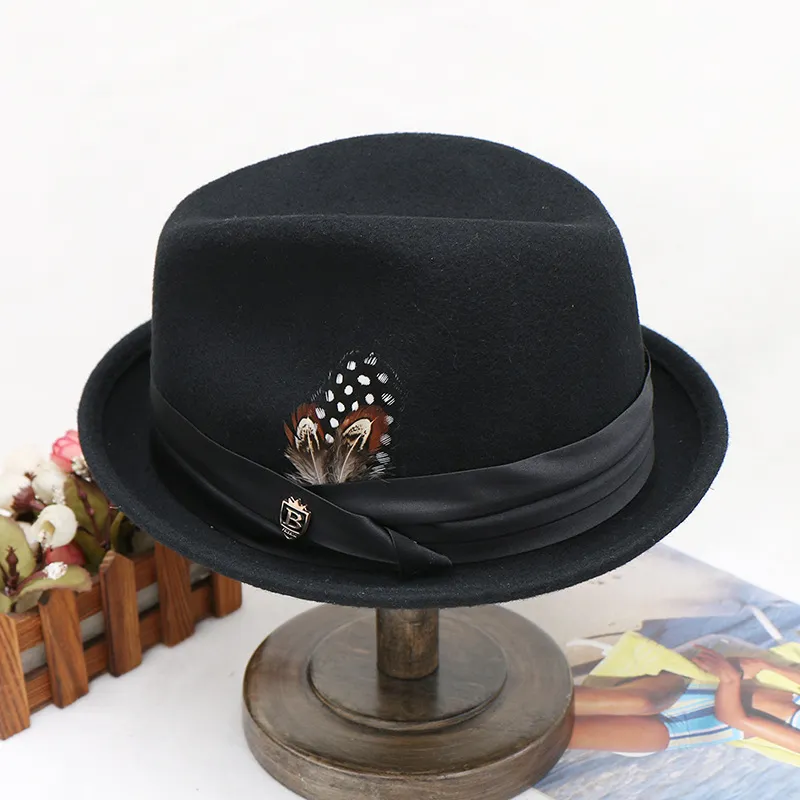 Wool Little Hat Bow Feather Men Jazz Fedora Winter Fedora