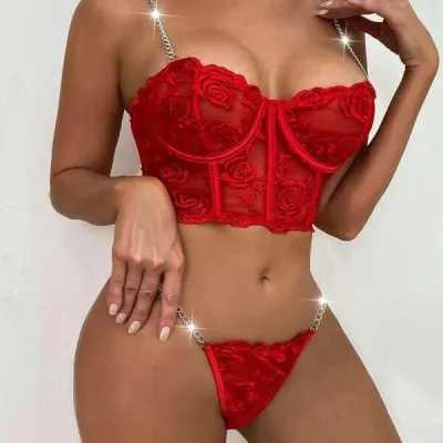 IGR Sexy Bra Panty Set Fancy Underwear Red - Wholesale Clothing