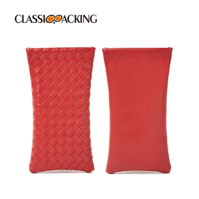 Simple Fashion Solid Color Woven PVC Leather Glasses Storage Bag Case 18*9.5Cm