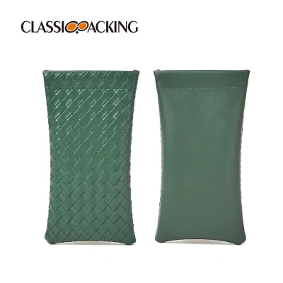 Simple Fashion Solid Color Woven PVC Leather Glasses Storage Bag Case 18*9.5Cm