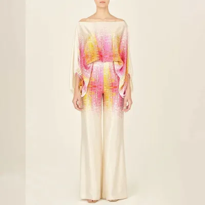 Women Elegant Loose Bat Sleeve Top and Wide Leg Pants Set