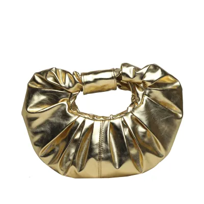 Women Fashion Creative Creased Ring Handbag PU Oval Magnetic Closure