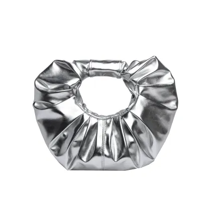 Women Fashion Creative Creased Ring Handbag PU Oval Magnetic Closure