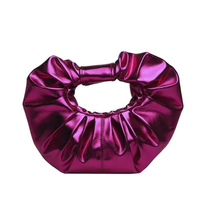 Women Fashion Creative Creased Ring Handbag PU Oval Magnetic Closure