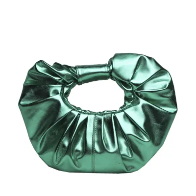 Women Fashion Creative Creased Ring Handbag PU Oval Magnetic Closure